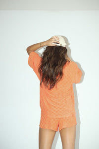 Checkered Terry Knit Set in Tangerine Orange