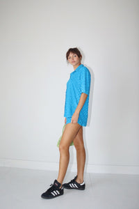 Model wearing aqua knit short set from Boho Bum Island Boutique