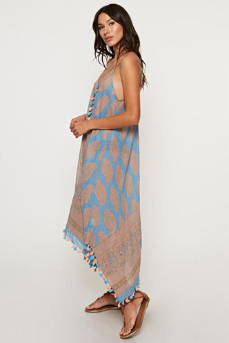 Scarf Print Dress in Blue/Peach Boho Bum Island Scarf Print Dress in Blue/Peach Boho Bum Island