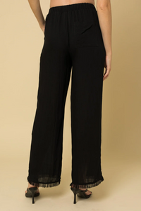 Fringe Hem Wide Leg Pant in Black