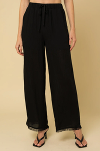 Fringe Hem Wide Leg Pant in Black