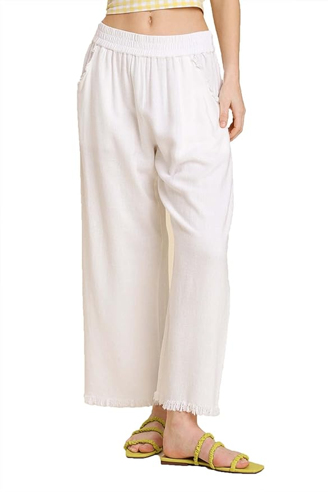 Fringe Hem Wide Leg Pant in White