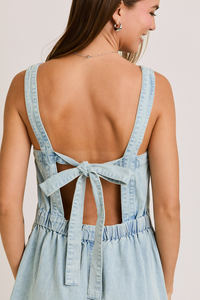 Back Tie Denim Romper in Light Wash