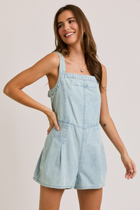 Back Tie Denim Romper in Light Wash