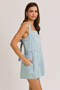 Back Tie Denim Romper in Light Wash