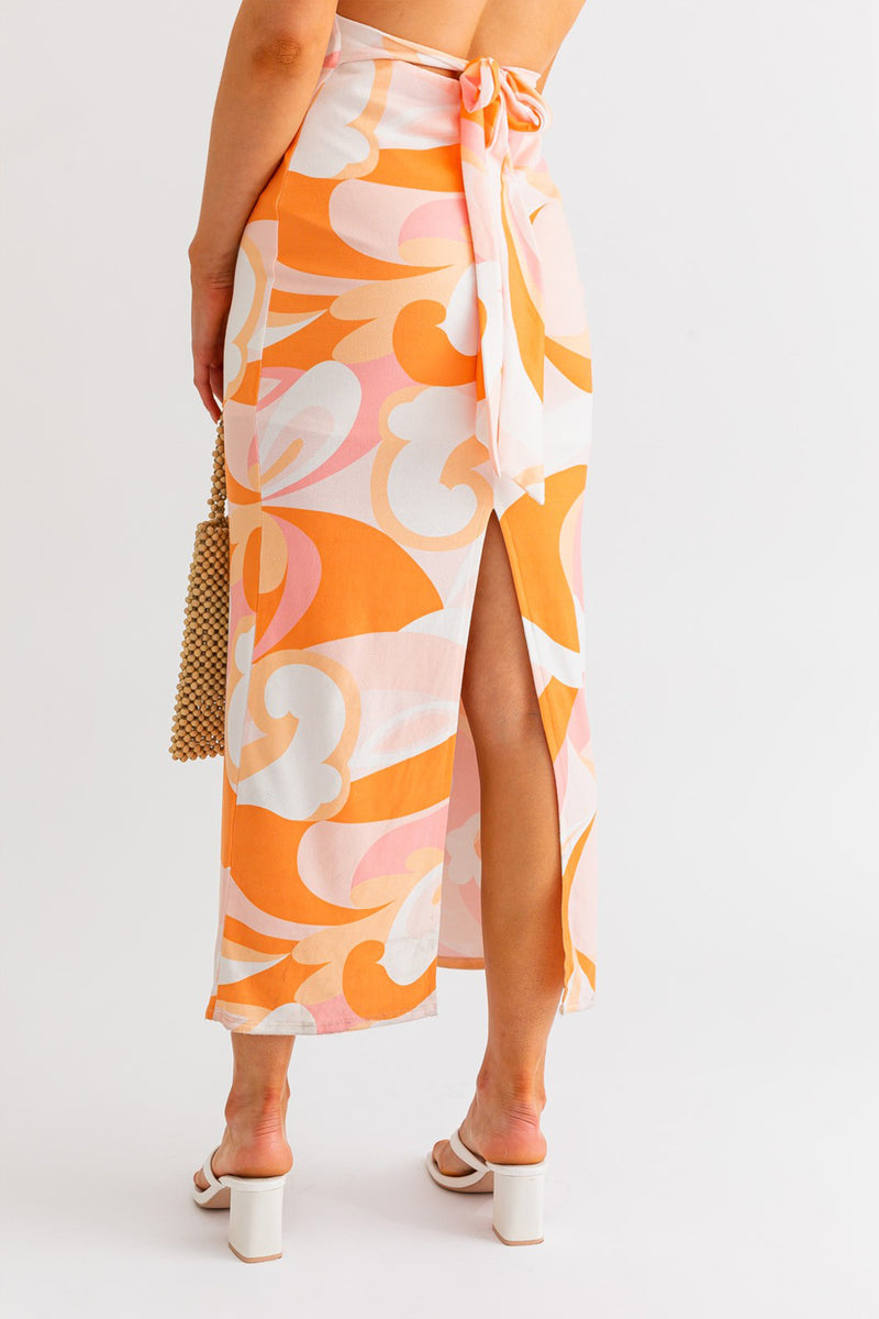 Mulmul White Orange Printed V neckline Sleeveless Short Dress for