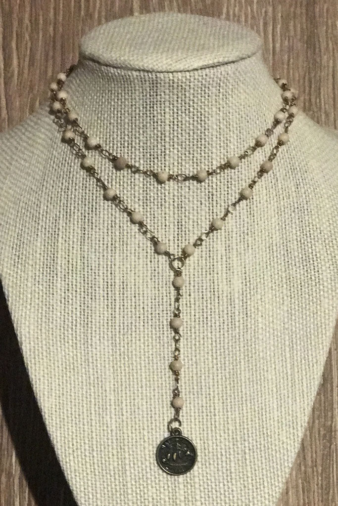 Double Wrap Coin Lariat in Cream - Boho Bum Island