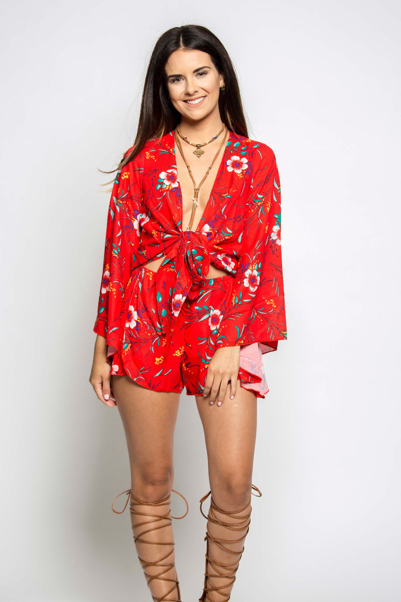 Winston White Hermosa Romper in Chili - Boho Bum Island