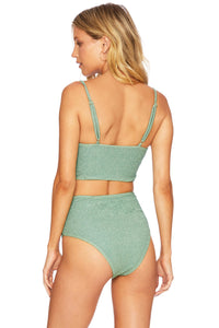 Green sparkle high waisted bikini set