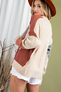 Colorblock Button Front Cardigan in Sage