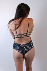 Black floral one piece swimsuit