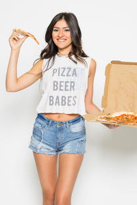 Pizza Beer Babes Crop Muscle Tee - Boho Bum Island