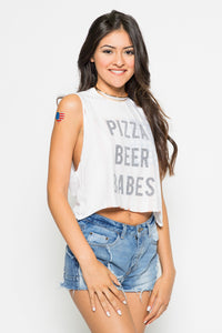 Pizza Beer Babes Crop Muscle Tee - Boho Bum Island