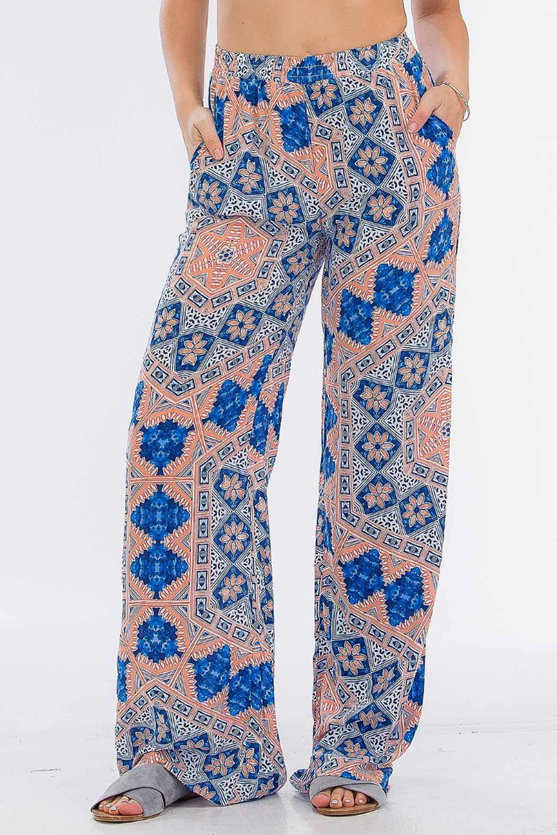 Jenna Printed Pant in Santorini - Boho Bum Island Clothing Swimwear Bohemian Boho west palm beach  Miami florida  fall fashion spring fashion online shopping ootd blogger style swim boutique 