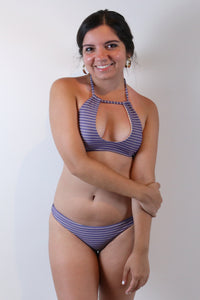 Keyhole Halter Top with Twisted Back in Striped Nude - Boho Bum Island
