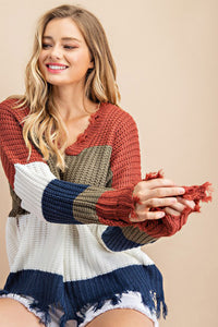Kinsley Color Block Sweater in Olive/Ivory