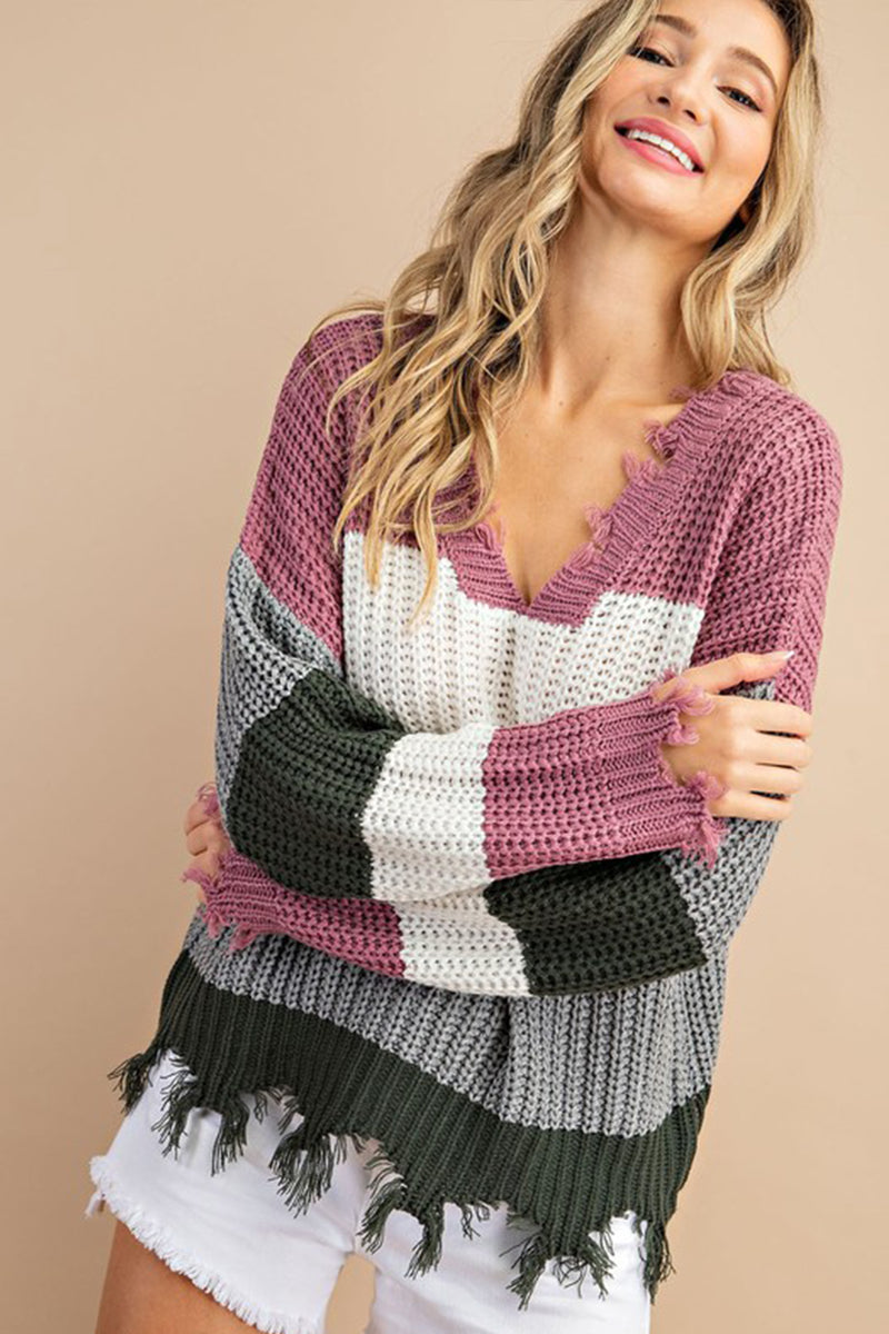 Kinsley Color Block Sweater in Hunter Green