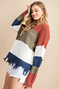 Kinsley Color Block Sweater in Olive/Ivory