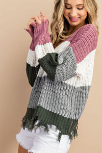 Kinsley Color Block Sweater in Hunter Green