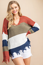 Kinsley Color Block Sweater in Olive/Ivory