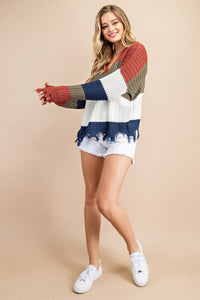 Kinsley Color Block Sweater in Olive/Ivory