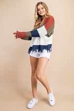 Kinsley Color Block Sweater in Olive/Ivory