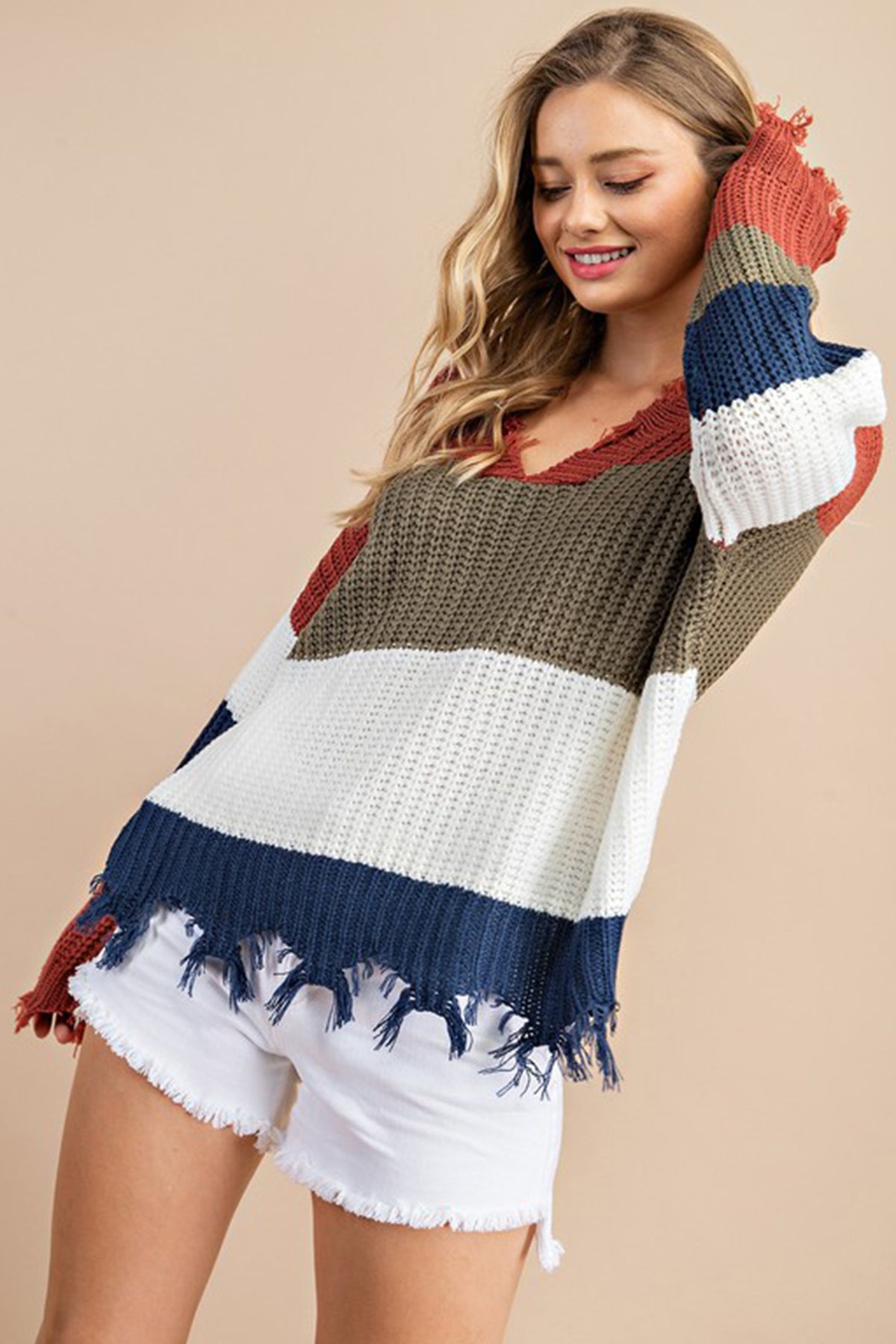 Kinsley Color Block Sweater in Olive/Ivory