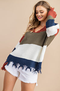 Kinsley Color Block Sweater in Olive/Ivory