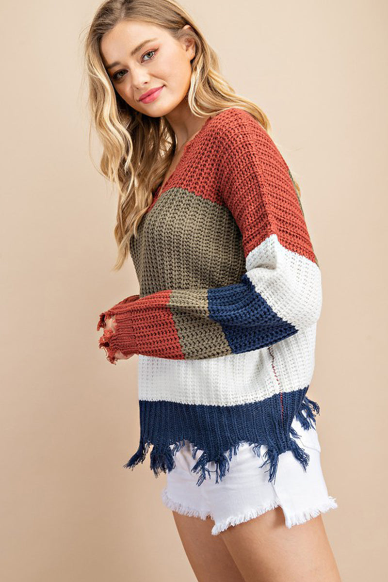 Kinsley Color Block Sweater in Olive/Ivory