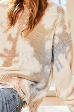 Paige Tie-Dye Distressed Sweater in Taupe/Dusty Blue