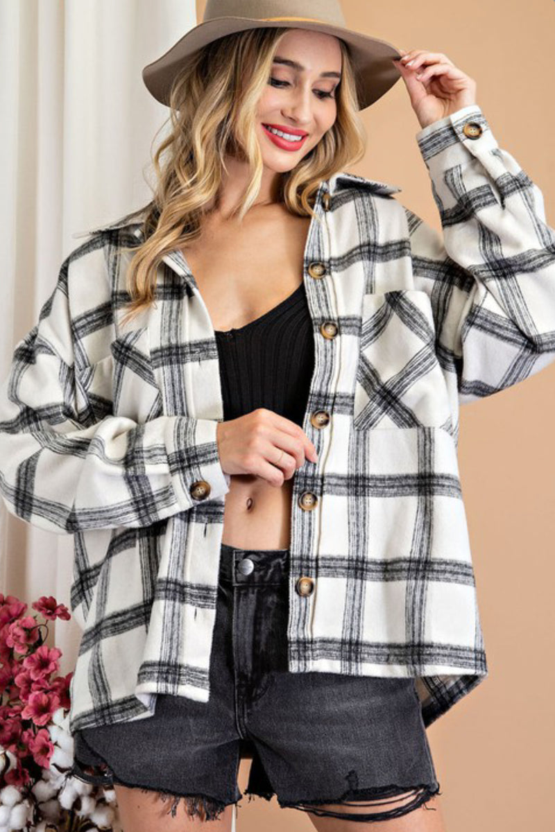 Plaid Shacket in Off-White