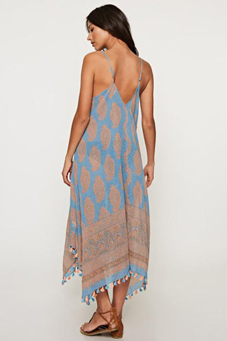 Scarf Print Dress in Blue/Peach - Boho Bum Island Clothing Swimwear Bohemian Boho west palm beach  Miami florida  fall fashion spring fashion online shopping ootd blogger style swim boutique 