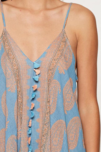 Scarf Print Dress in Blue/Peach - Boho Bum Island Clothing Swimwear Bohemian Boho west palm beach  Miami florida  fall fashion spring fashion online shopping ootd blogger style swim boutique 