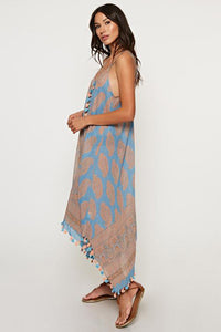 Scarf Print Dress in Blue/Peach - Boho Bum Island Clothing Swimwear Bohemian Boho west palm beach  Miami florida  fall fashion spring fashion online shopping ootd blogger style swim boutique 