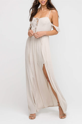 Stella Maxi Romper In Taupe - Boho Bum Island Clothing Swimwear Bohemian Boho west palm beach  Miami florida  fall fashion spring fashion online shopping ootd blogger style swim boutique 