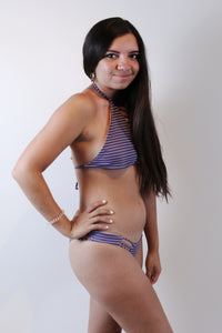 Strappy Halter Tie Neck Top in Stripe Nude - Boho Bum Island