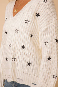 You're a Star Distressed Sweater in White