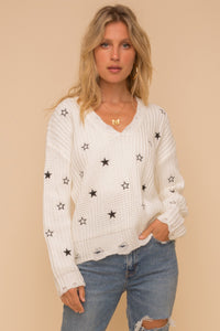 You're a Star Distressed Sweater in White