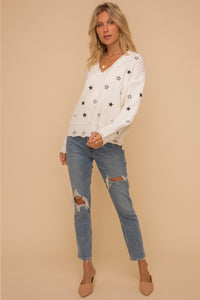 You're a Star Distressed Sweater in White