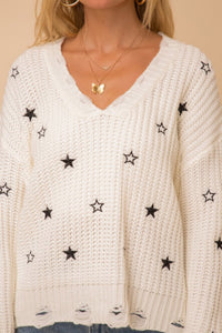 You're a Star Distressed Sweater in White