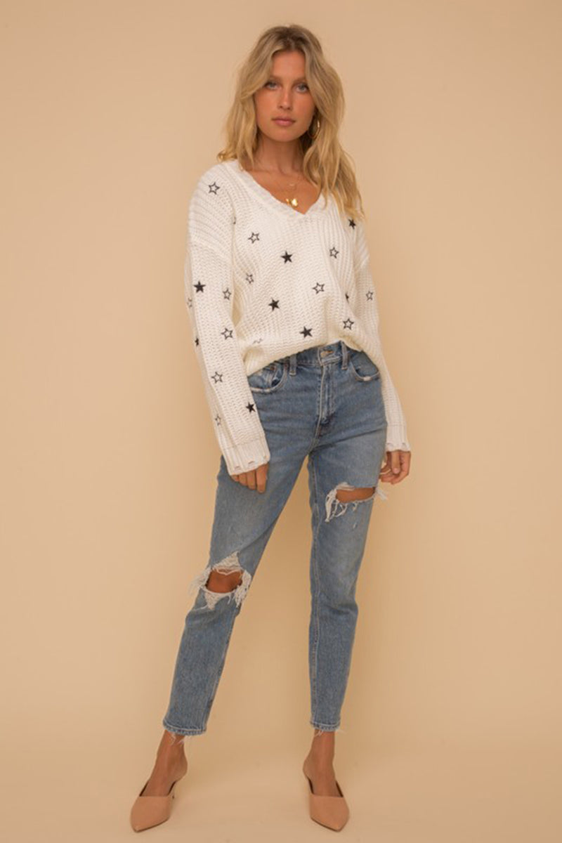 You're a Star Distressed Sweater in White