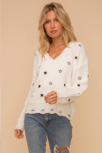 You're a Star Distressed Sweater in White